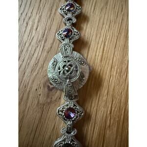 VINTAGE JUDITH ASHLEY Silver Gem Bracelet Watch With Cover-NEEDS BATTERY